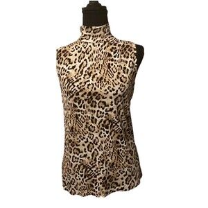 Chico’s Size 0 Small Animal Print Sleeveless Top Blouse Woman’s Career Zip Back